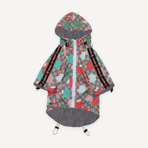 Apple Print Monogram Hooded dog jacket inspired by Gucci view 3