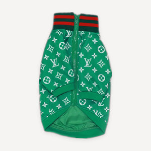 Green Monogram Zip dog jacket inspired by Louis Vuitton