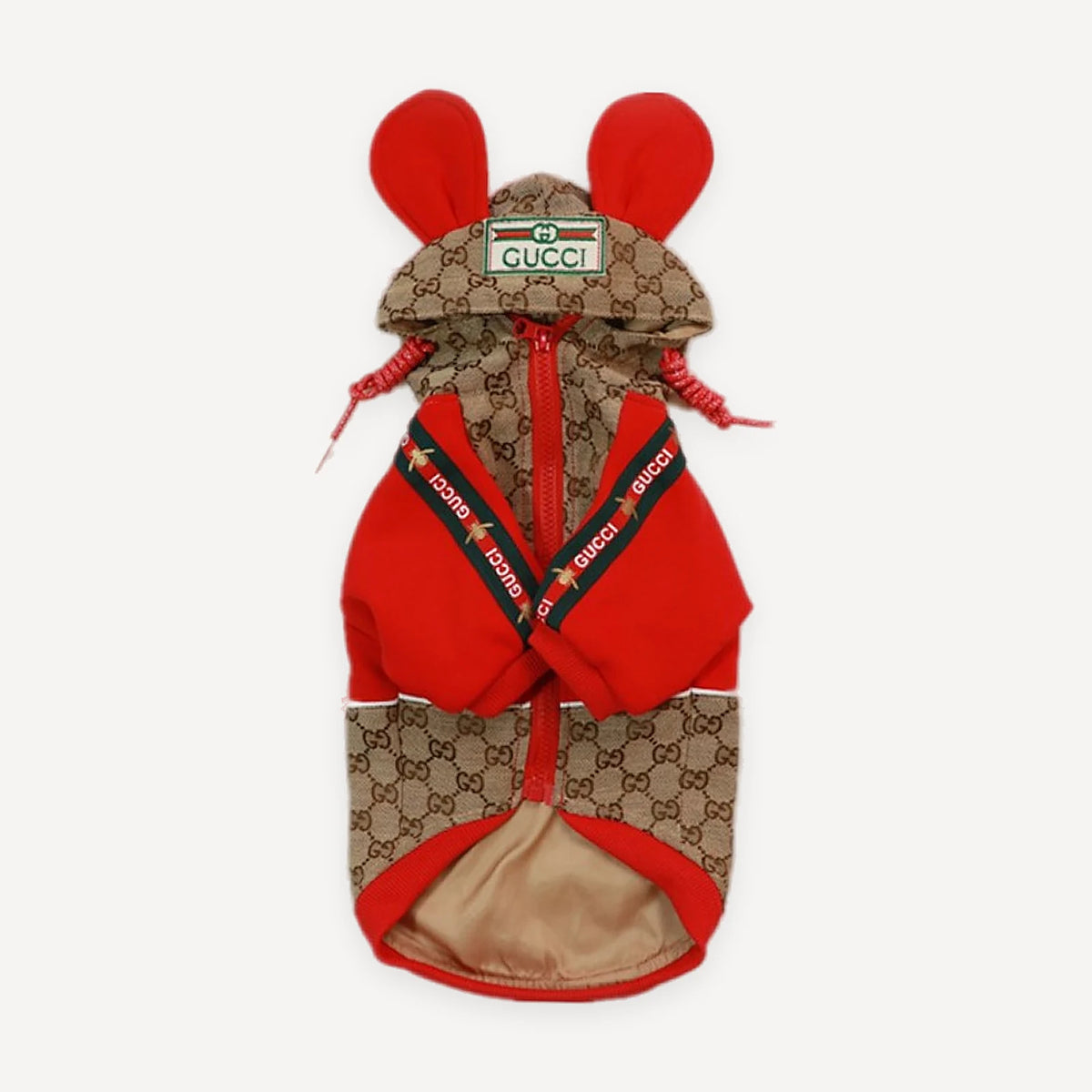Bunny Ear Hooded Monogram dog coat inspired by Gucci view 2