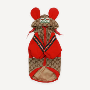 Bunny Ear Hooded Monogram dog coat inspired by Gucci view 2