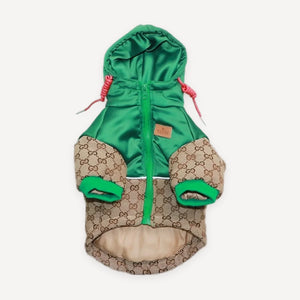 Green Hooded Monogram dog jacket inspired by Gucci view 4