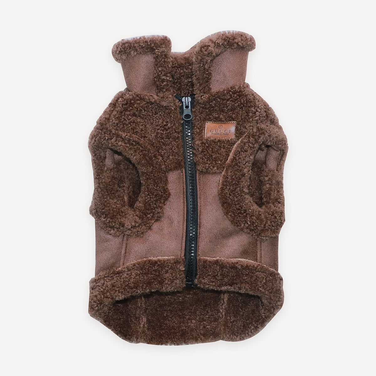 Sherpa Trim Leather dog jacket inspired by Gucci view 6