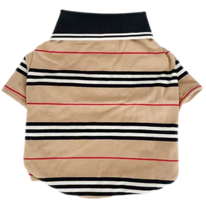 Heritage stripe polo for dogs showing red black white colorway on white background
