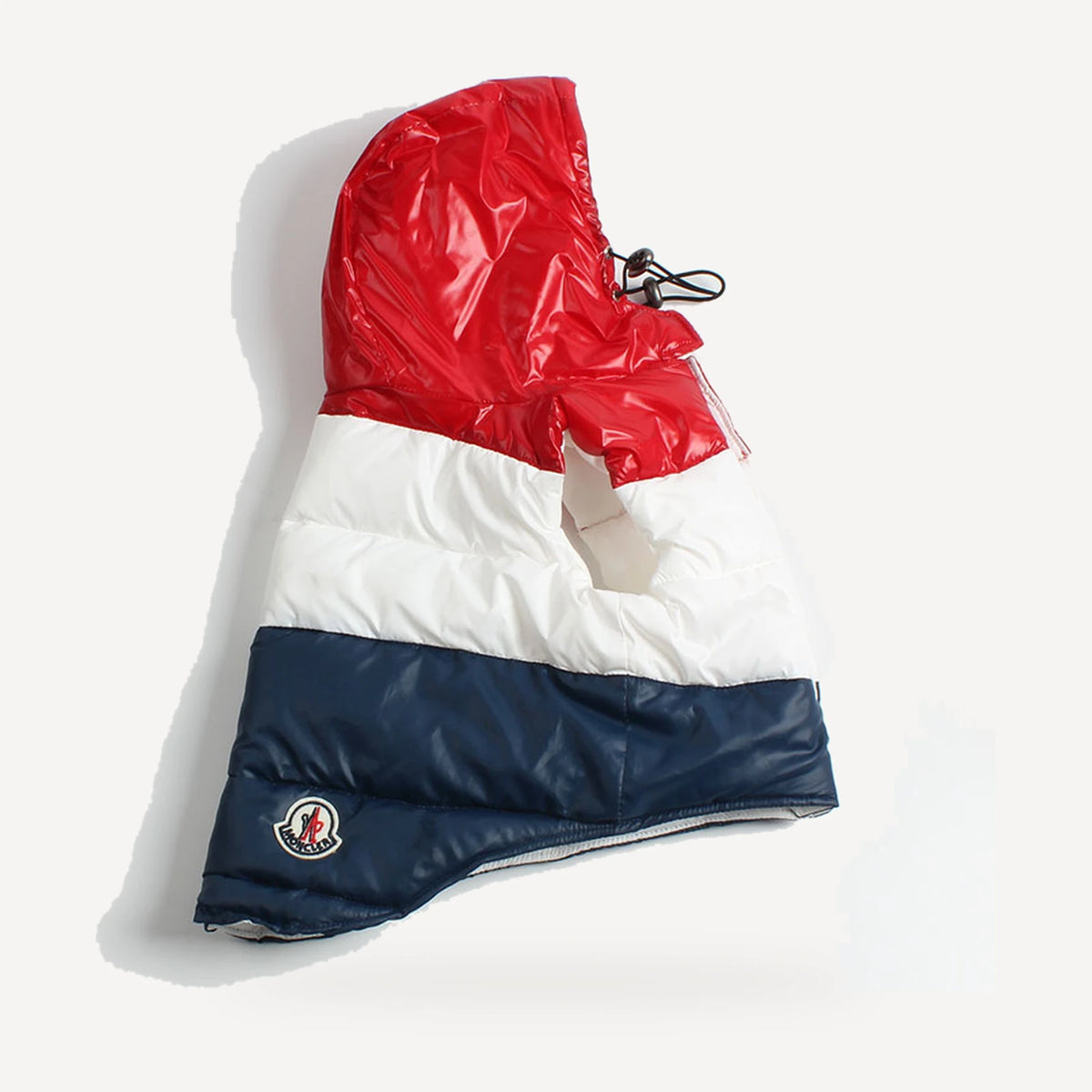 Bonecler Tricolor Puffer Vest side view with hood