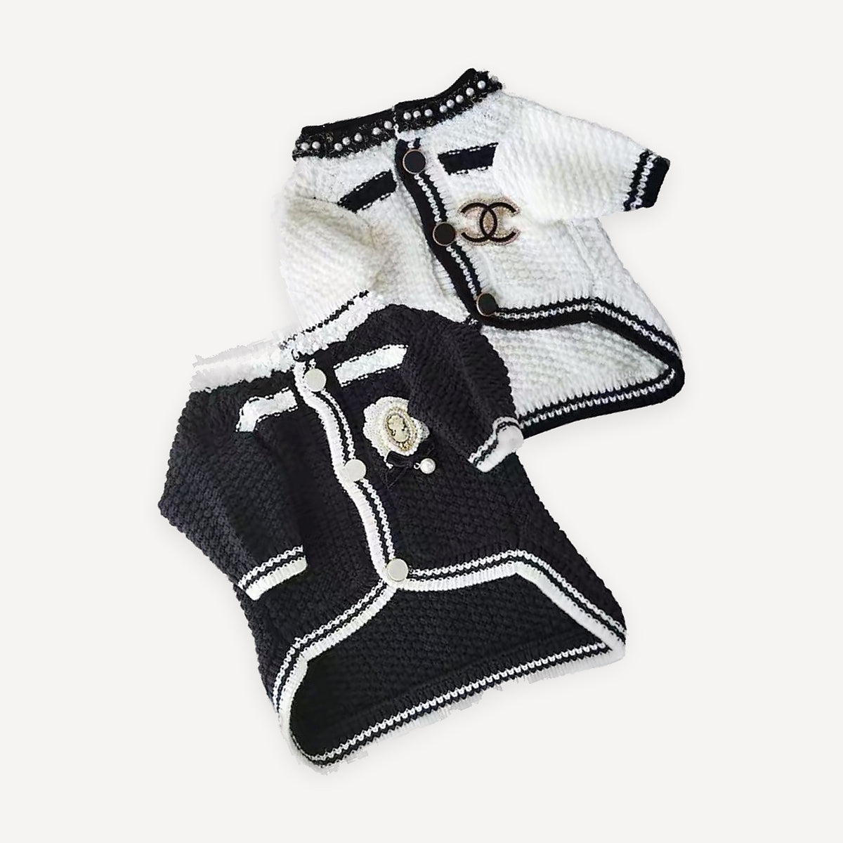 Braid Trim Knit dog cardigan inspired by Chanel view 3