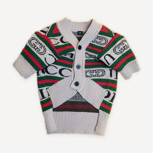 Gray Web Stripe dog cardigan inspired by Gucci view 2
