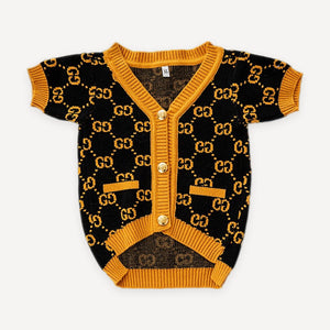 Orange Monogram dog cardigan inspired by Gucci view 2