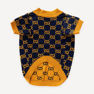 Gold Monogram Knit dog sweater inspired by Gucci view 2