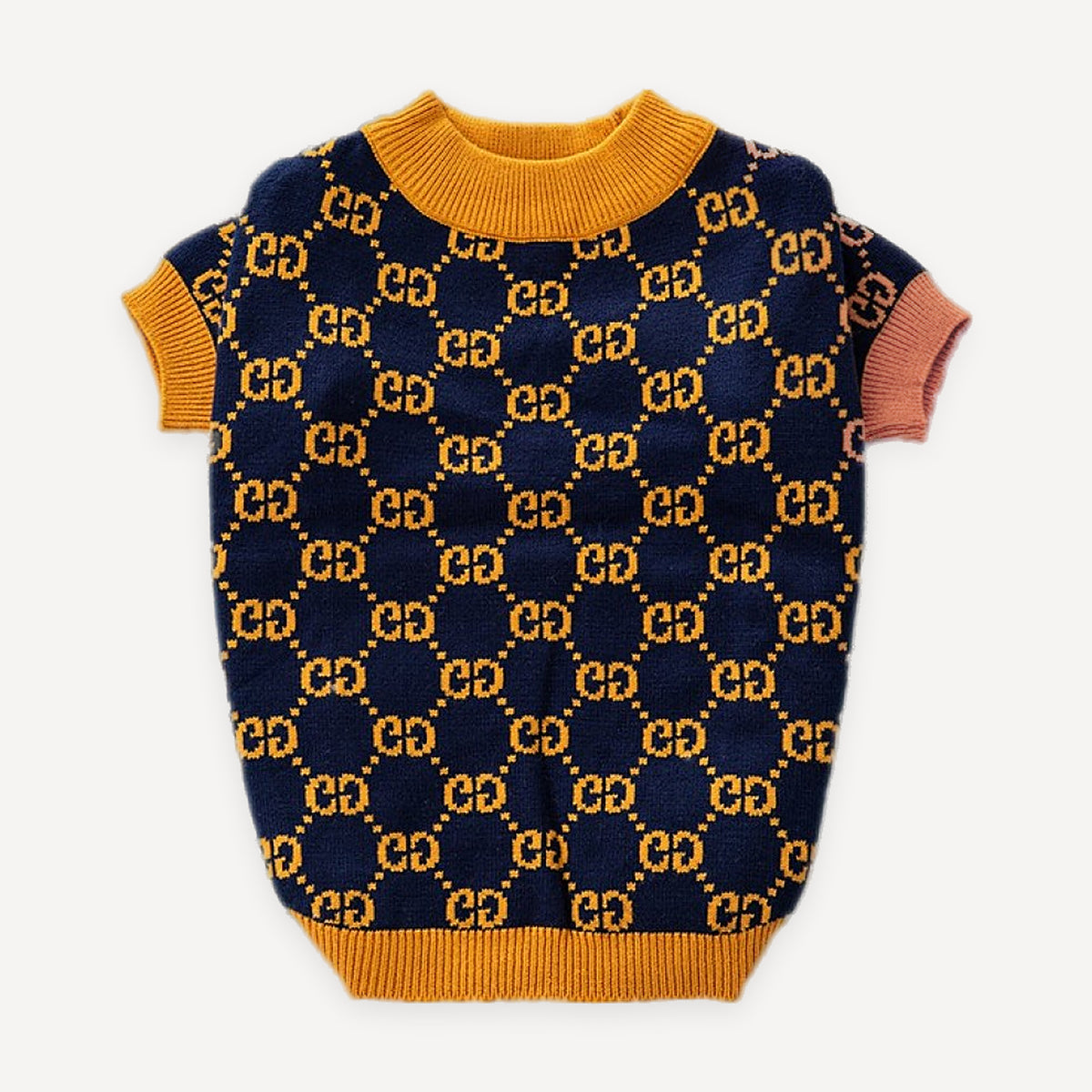 Gold Monogram Knit dog sweater inspired by Gucci