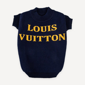Gold Lettering Knit dog vest inspired by Louis Vuitton view 2