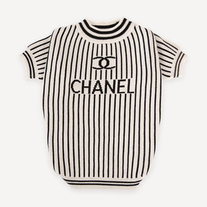 Vertical Stripe Knit dog sweater inspired by Chanel view 2