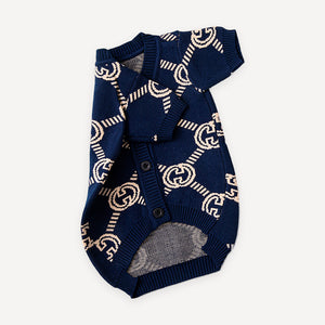 Navy Monogram Knit dog sweater inspired by Gucci view 3