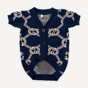 Navy Monogram Knit dog sweater inspired by Gucci view 2