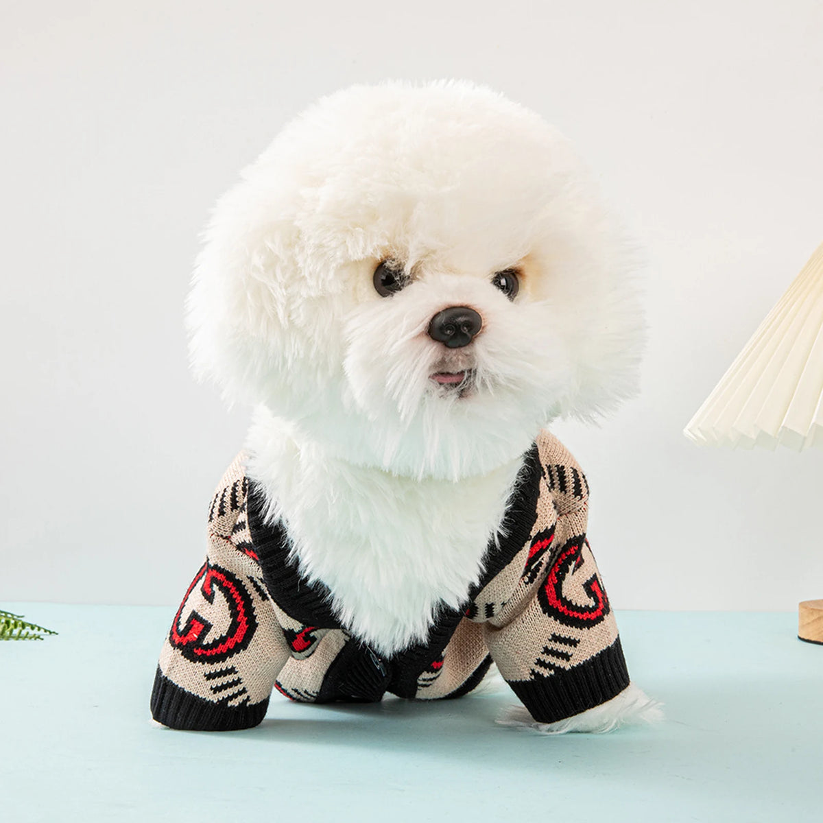 Pawcci Red Monogram Cardigan on a dog