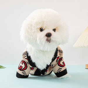 Pawcci Red Monogram Cardigan on a dog