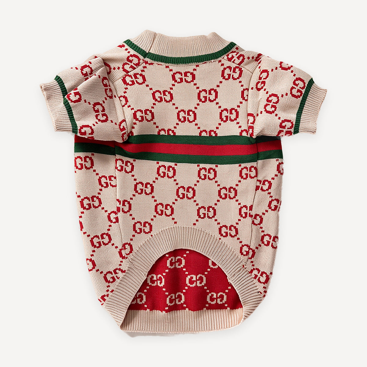 Red Monogram Knit dog sweater inspired by Gucci