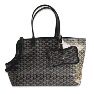 Black monogram pet carrier tote with signature Y print and reinforced handles