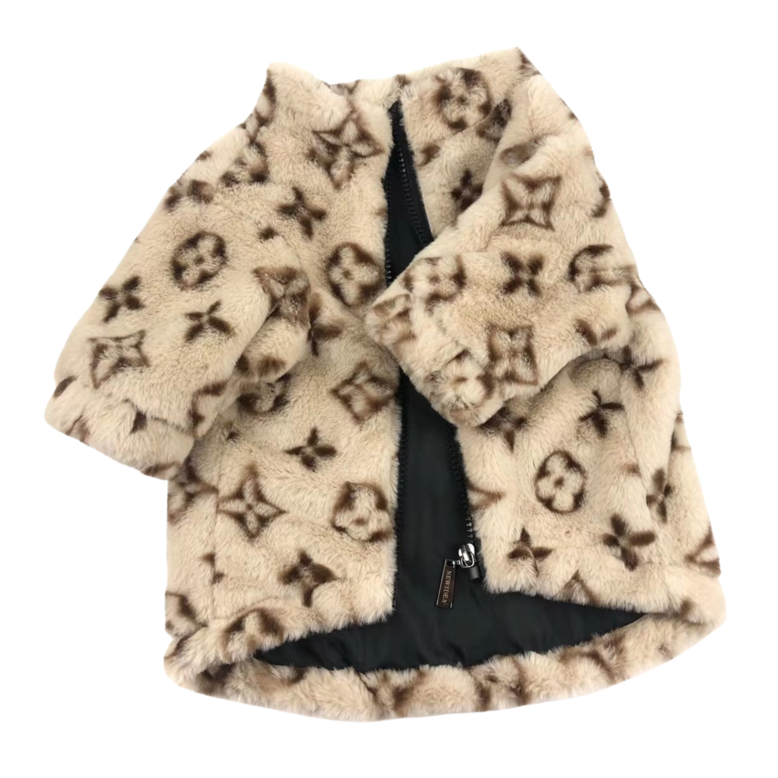 Cream monogram plush dog jacket Louis Vuitton style with ribbed collar