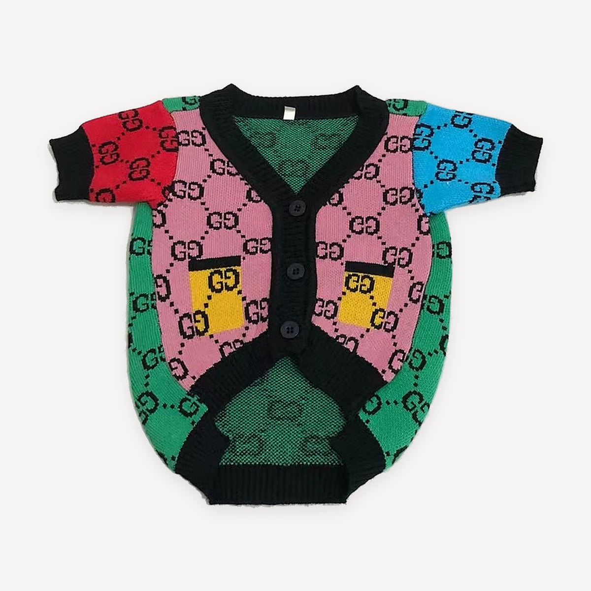 Color Block Monogram dog cardigan inspired by Gucci