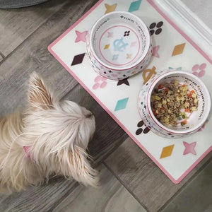 Chewy V Pastel Feeding Mat on a dog