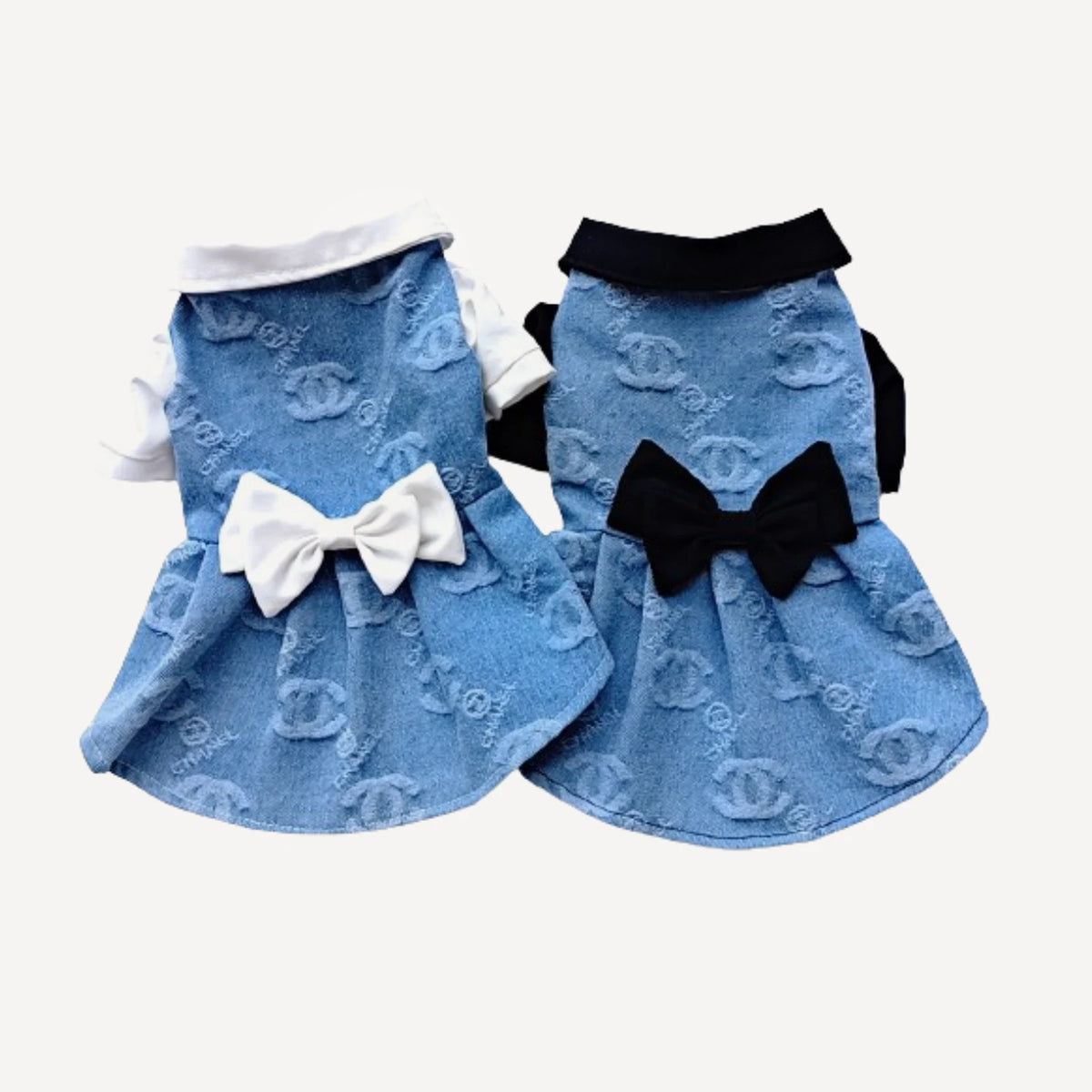 Denim Bowtie dog dress inspired by Chanel view 2