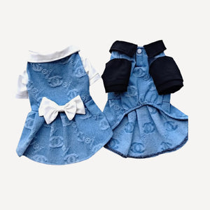 Denim Bowtie dog dress inspired by Chanel view 3