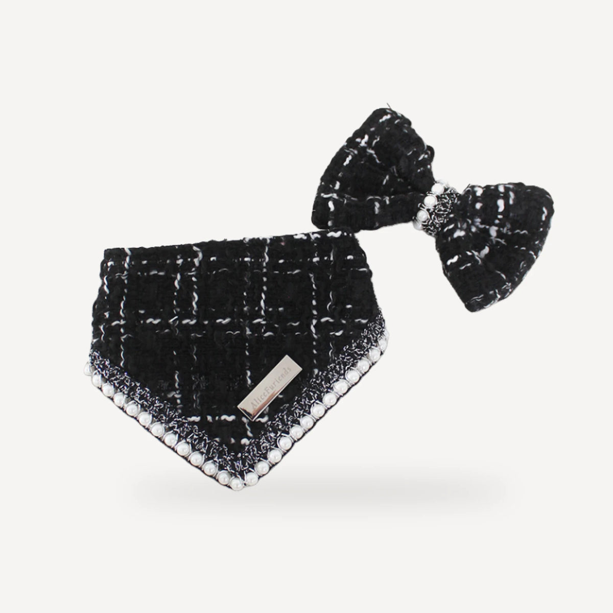 Tweed Bandana & Bow dog set inspired by Chanel view 7