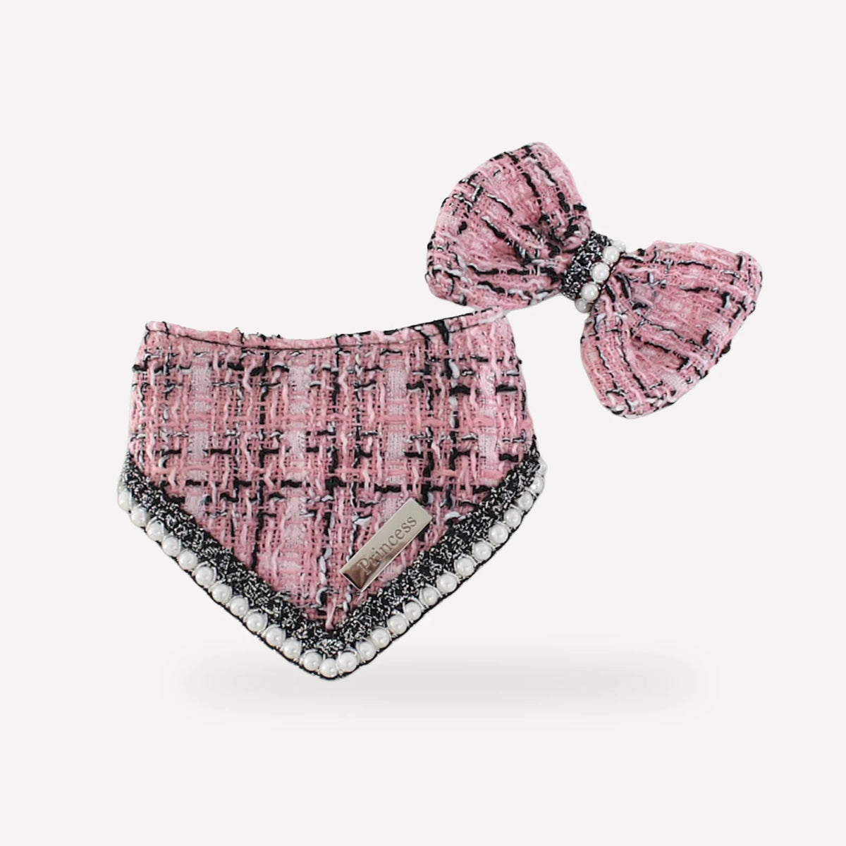 Tweed Bandana & Bow dog set inspired by Chanel view 8