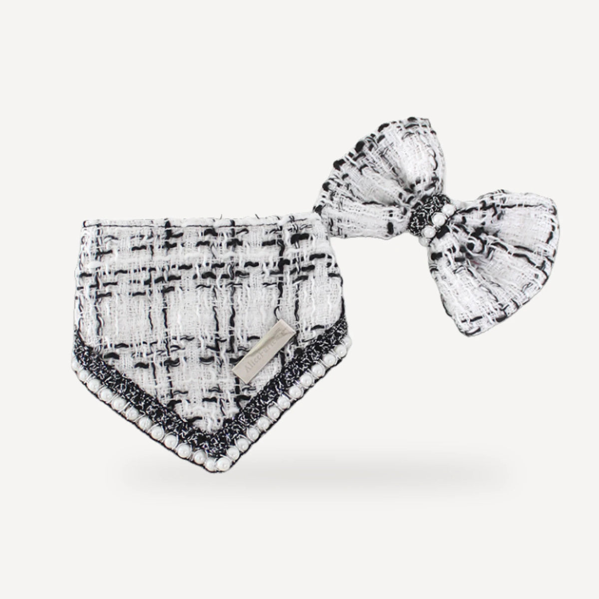 Tweed Bandana & Bow dog set inspired by Chanel view 9