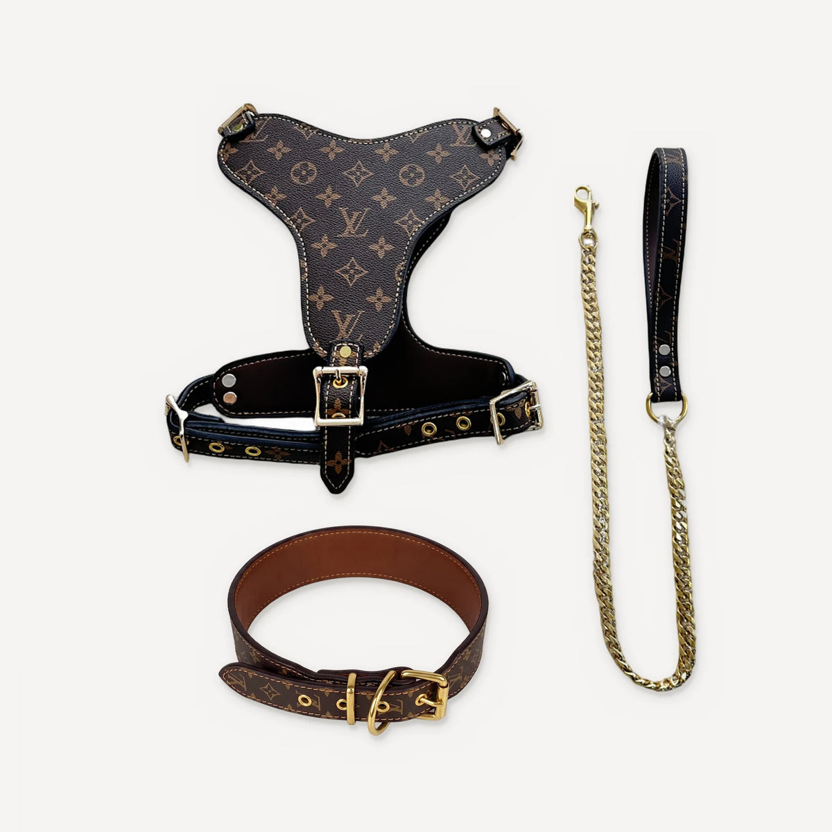 Gold Chain Leather Walking dog set inspired by Louis Vuitton view 31