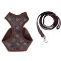 Brown monogram dog harness and leash set Louis Vuitton inspired with mesh panels
