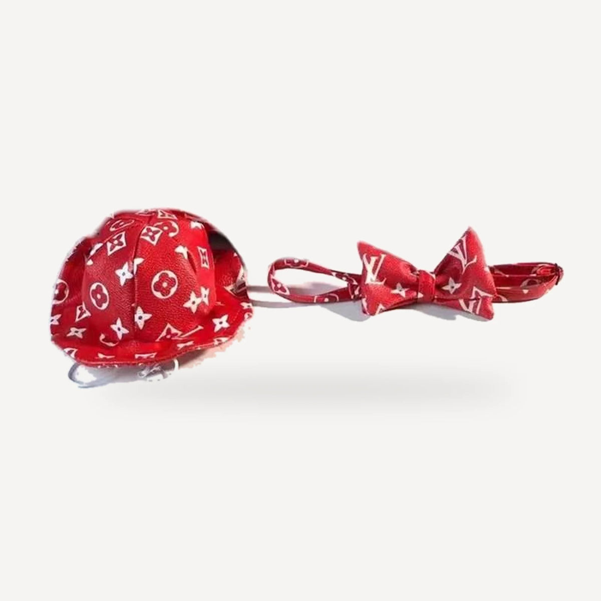 Monogram Hat & Bow Tie dog set inspired by Louis Vuitton view 5