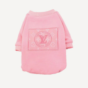 Pink dog sweatshirt inspired by Louis Vuitton