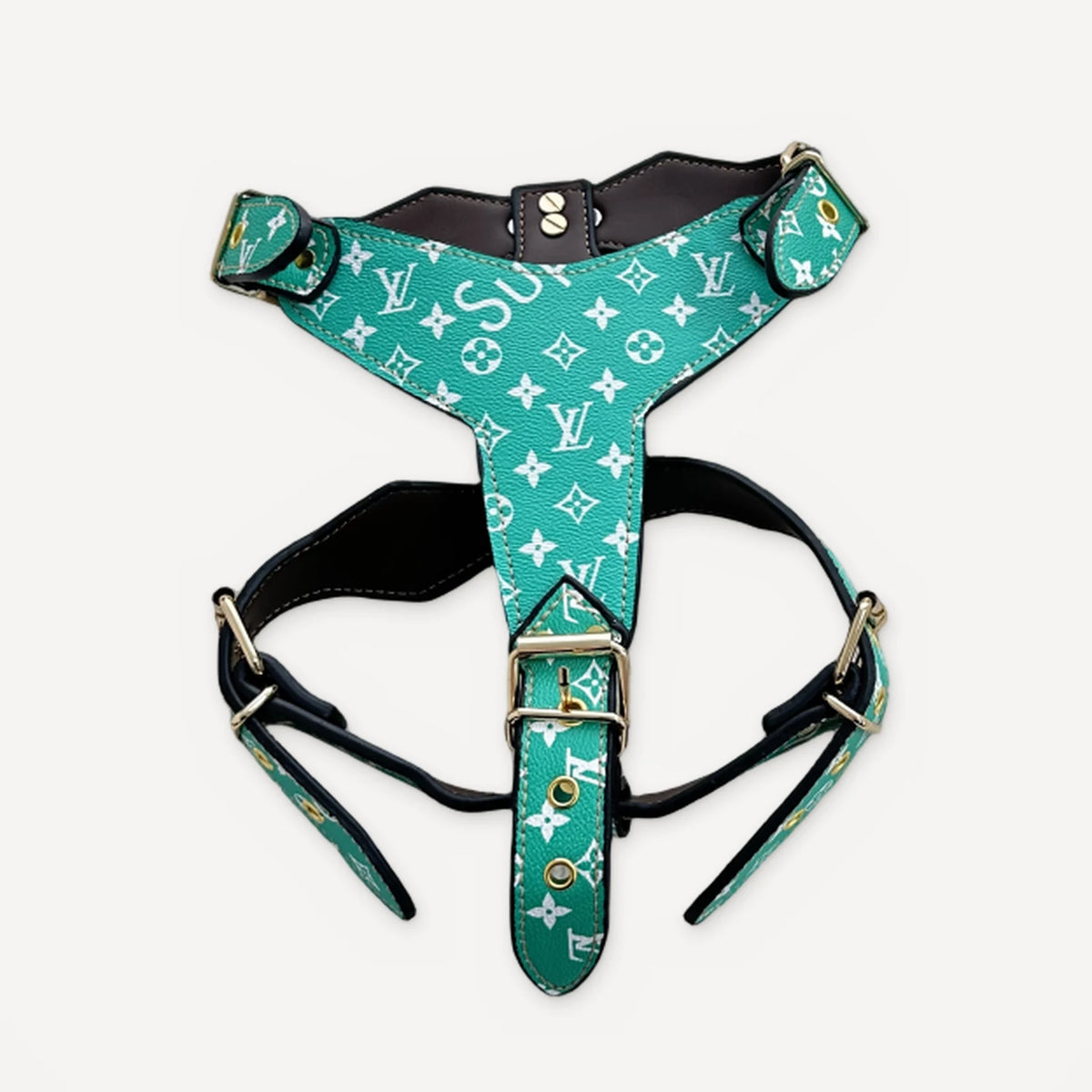 × Pupreme Gold Chain Leather Walking dog set inspired by Louis Vuitton view 3