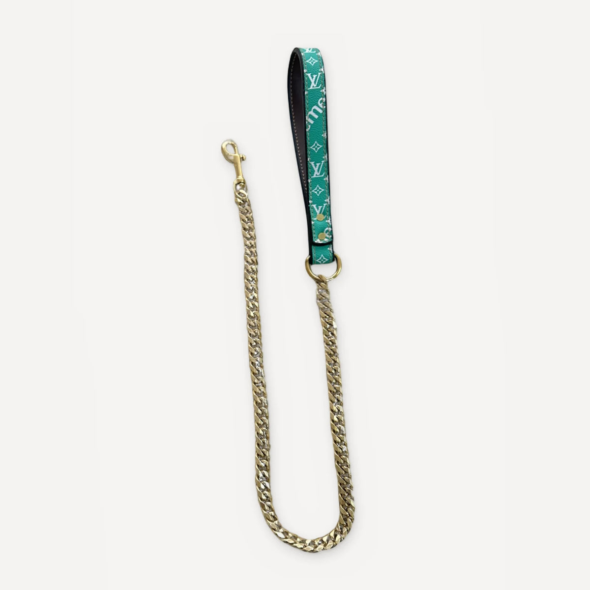 × Pupreme Gold Chain Leather Walking dog set inspired by Louis Vuitton view 4