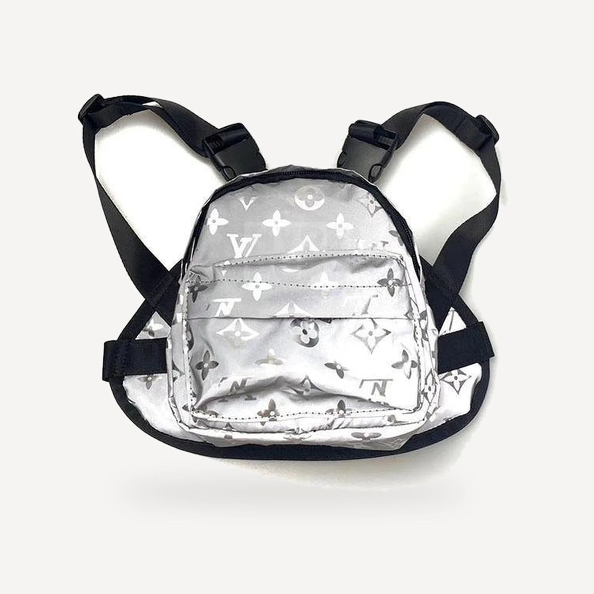 Reflective Dog dog backpack inspired by Louis Vuitton view 2