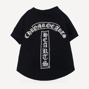 Arch Logo dog tee inspired by Chrome Hearts, black, back view
