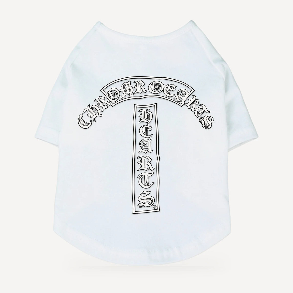 Arch Logo dog tee inspired by Chrome Hearts, white, back view