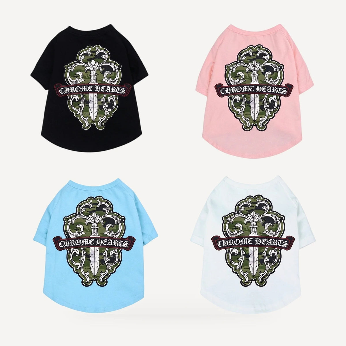 Camo Dagger dog tee inspired by Chrome Hearts, all colors