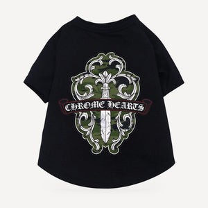 Camo Dagger dog tee inspired by Chrome Hearts, black, back view