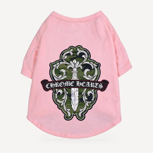 Camo Dagger dog tee inspired by Chrome Hearts, pink, back view