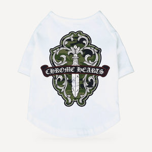 Camo Dagger dog tee inspired by Chrome Hearts, white, back view