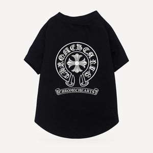 Classic Horseshoe dog tee inspired by Chrome Hearts, black, back view
