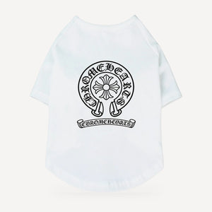 Classic Horseshoe dog tee inspired by Chrome Hearts, white, back view