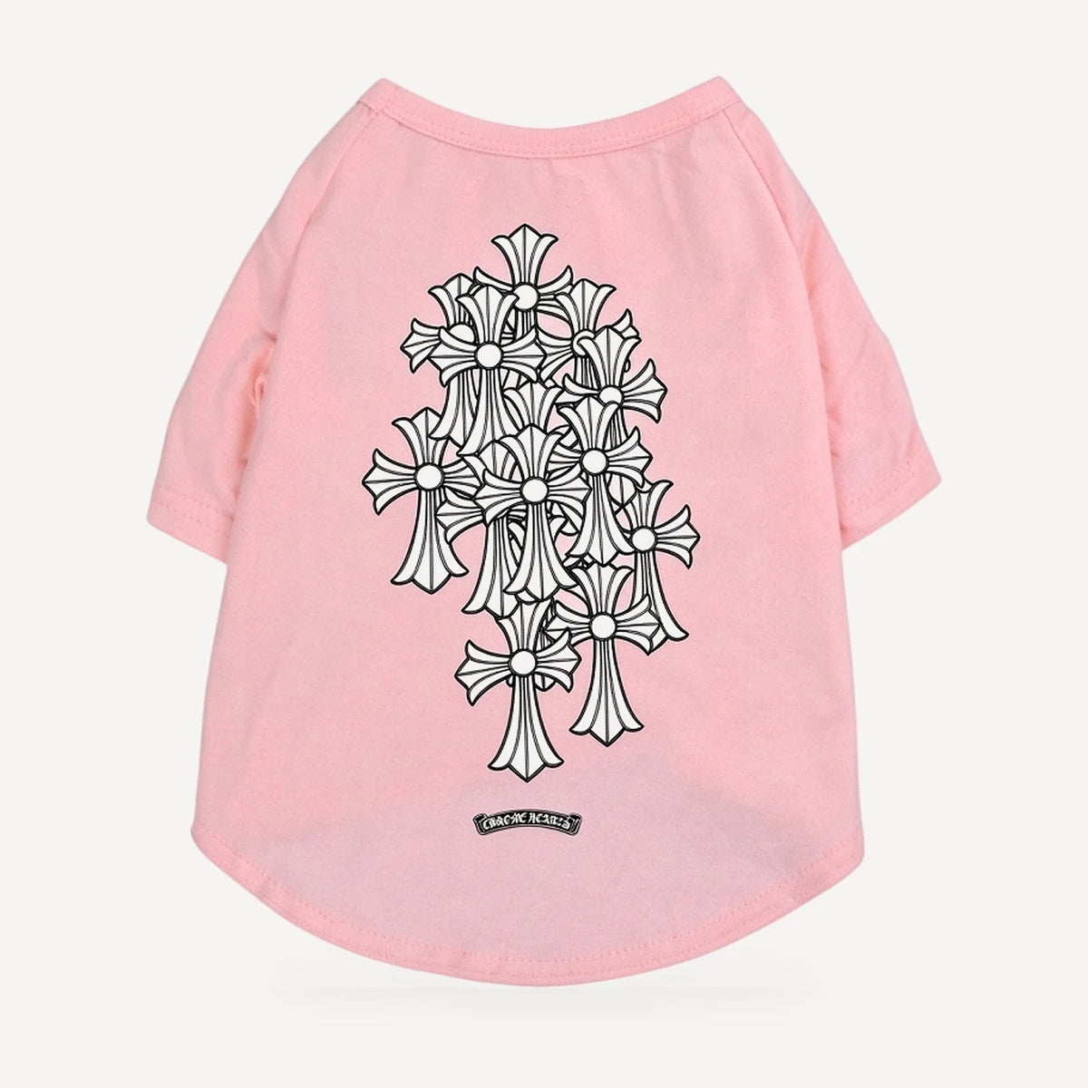 Cross Cluster dog tee inspired by Chrome Hearts, pink, back view