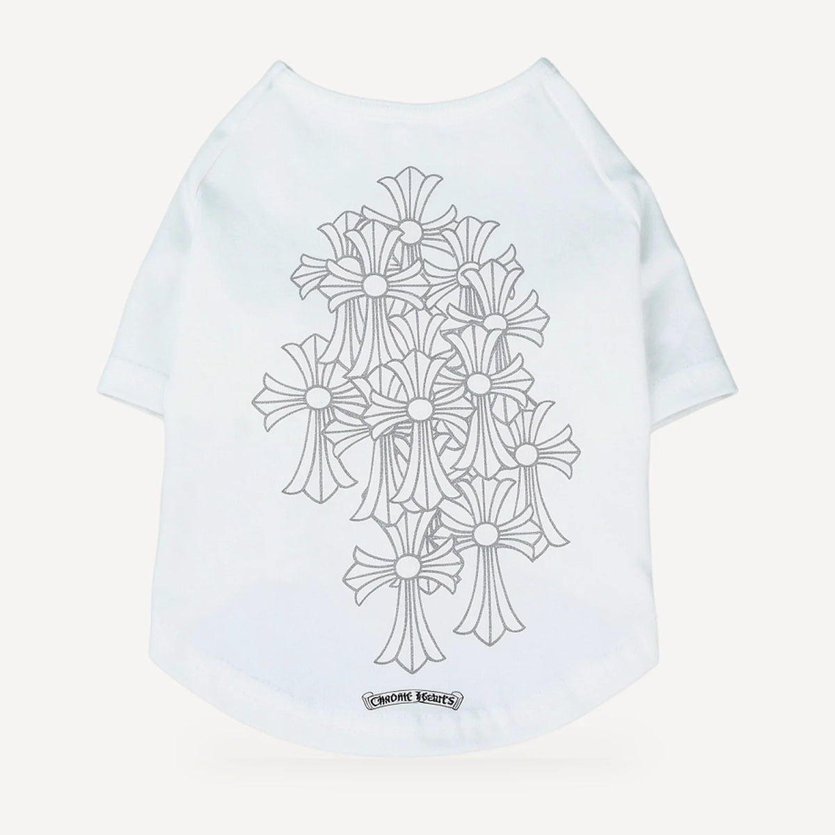 Cross Cluster dog tee inspired by Chrome Hearts, white, back view