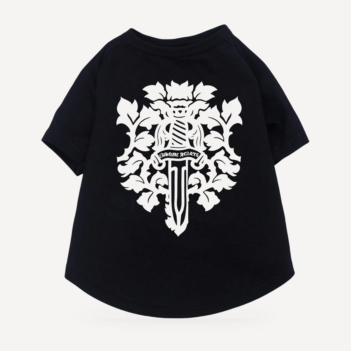 Floral Dagger dog tee inspired by Chrome Hearts, black, back view