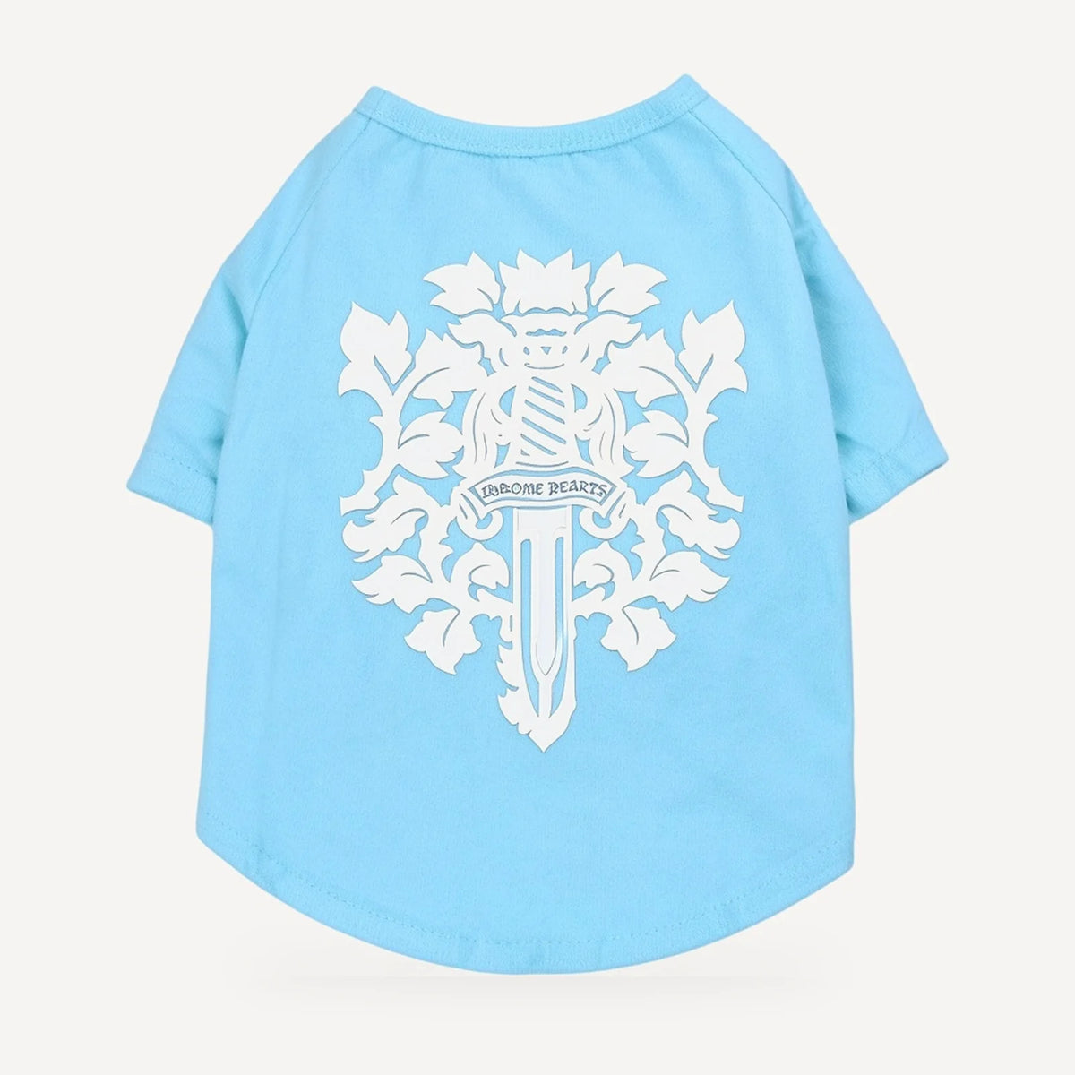 Floral Dagger dog tee inspired by Chrome Hearts, light blue, back view