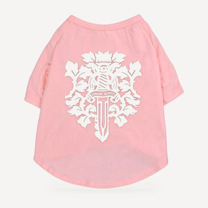 Floral Dagger dog tee inspired by Chrome Hearts, pink, back view