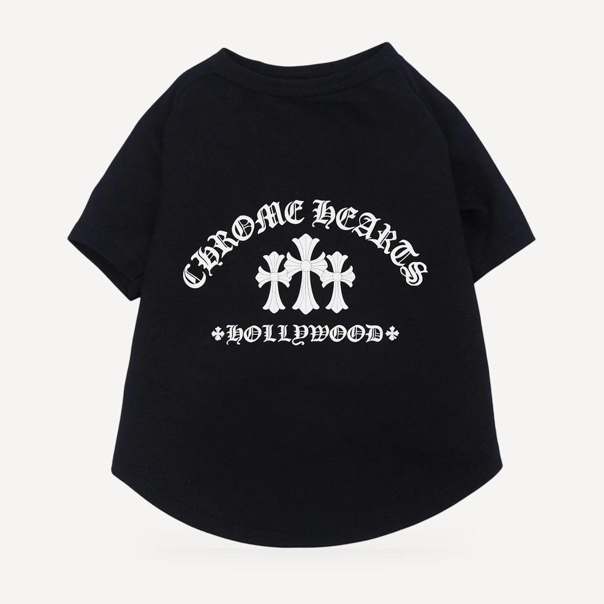 Hollywood dog tee inspired by Chrome Hearts, black, back view